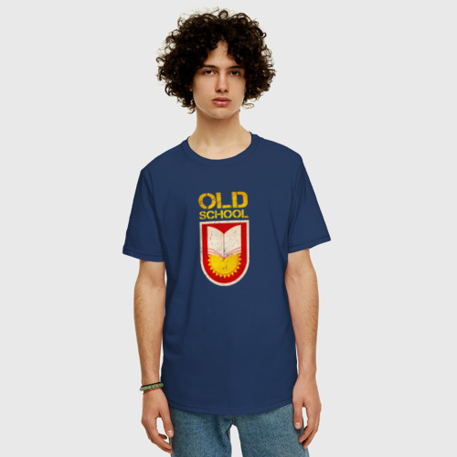 Мужская футболка хлопок Oversize Old School emblem, цвет темно-синий - фото 3