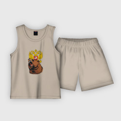 Детская пижама с шортами хлопок Патриотичный медведь на фоне герба