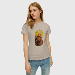 Женская футболка хлопок Патриотичный медведь на фоне герба - фото 2