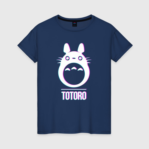 Женская футболка из хлопка с принтом Glitch Tototro, вид спереди №1