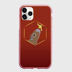 Чехол для iPhone 11 Pro Max матовый Капибара нюхает цветок на бордовом фоне