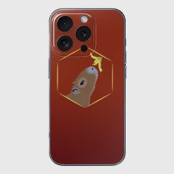 Чехол для iPhone 16 Pro Max силиконовый с защитой камеры Капибара нюхает цветок на бордовом фоне