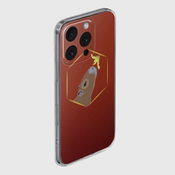 Чехол для iPhone 16 Pro Max силиконовый с защитой камеры Капибара нюхает цветок на бордовом фоне - фото 2