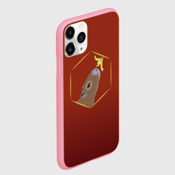 Чехол для iPhone 11 Pro Max матовый Капибара нюхает цветок на бордовом фоне - фото 2