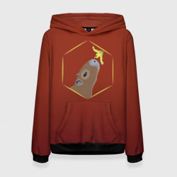 Женская толстовка 3D Капибара нюхает цветок на бордовом фоне