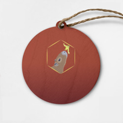 Деревянная игрушка круг Капибара нюхает цветок на бордовом фоне