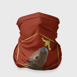 Бандана-труба 3D Капибара нюхает цветок на бордовом фоне