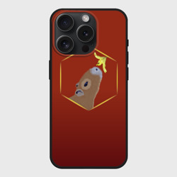 Чехол силиконовый для Apple iPhone 15 Pro матовый Капибара нюхает цветок на бордовом фоне