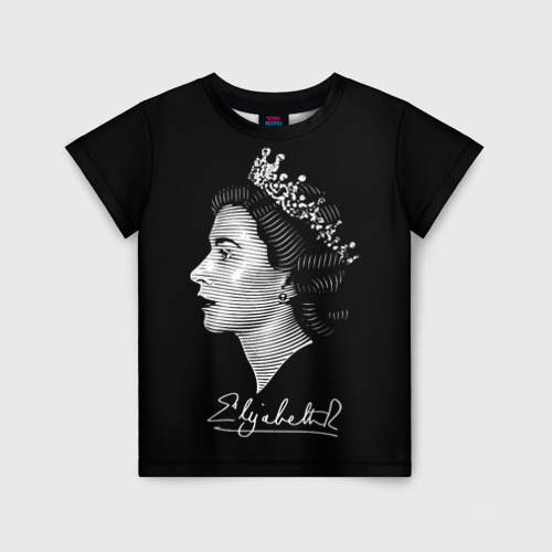 Детская футболка 3D с принтом Английская королева Елизавета II, вид спереди #2