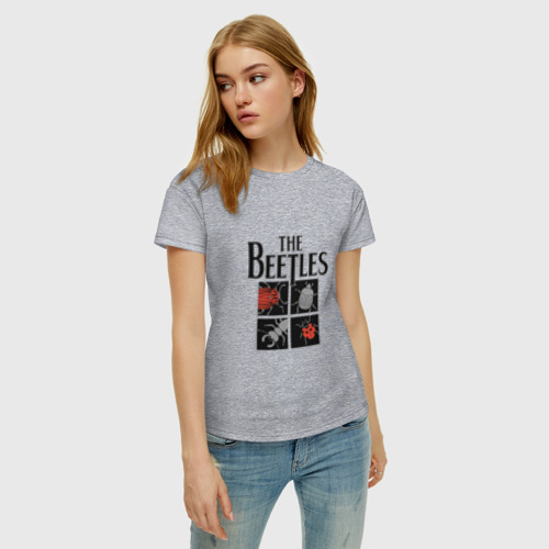 Женская футболка хлопок с принтом The Beatles - Жуки, фото на моделе #1
