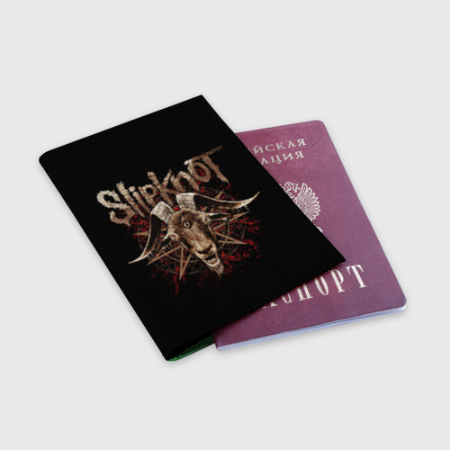 Обложка для паспорта матовая кожа Slipknot - third eye goat, цвет зеленый - фото 3