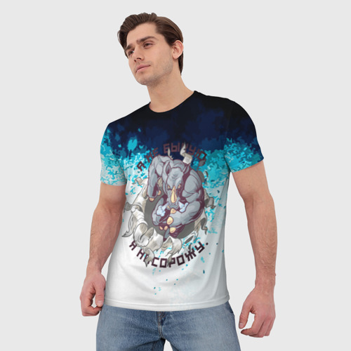 Мужская футболка 3D с принтом Угроза от носорога, фото на моделе #1