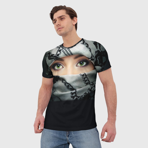 Мужская футболка 3D с принтом Зеленоглазая девушка в хиджабе, фото на моделе #1