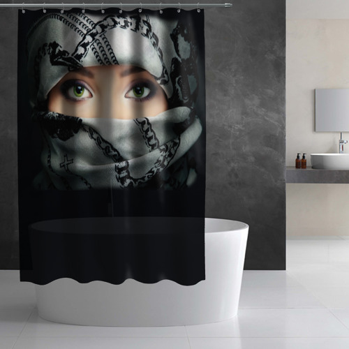 Штора 3D для ванной Зеленоглазая девушка в хиджабе - фото 3