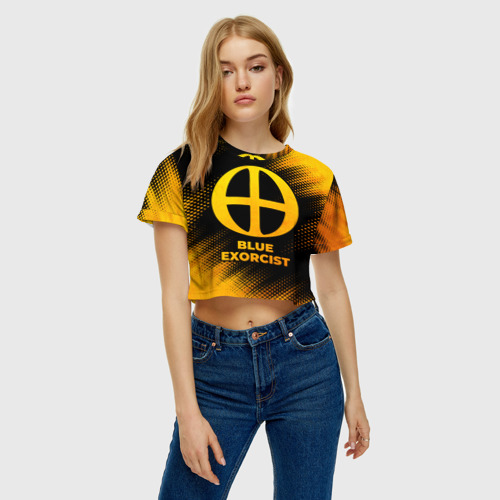 Женская футболка Crop-top 3D Blue Exorcist - gold gradient - фото 3