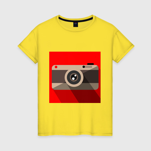 Женская футболка хлопок с принтом Фотоаппарат flat, вид спереди #2