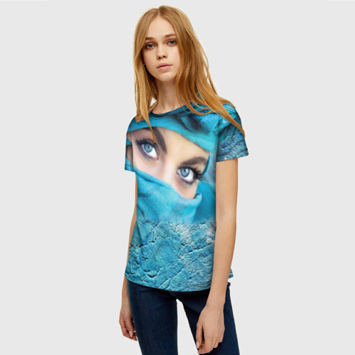 Женская футболка 3D Синеглазая девушка в хиджабе, цвет 3D печать - фото 3