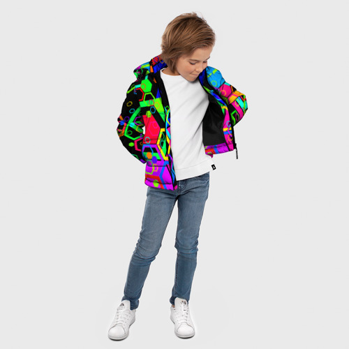 Зимняя куртка для мальчиков 3D с принтом Разноцветная геометрическая текстура, вид сбоку #3