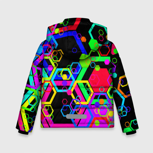 Зимняя куртка для мальчиков 3D с принтом Разноцветная геометрическая текстура, вид сзади #1