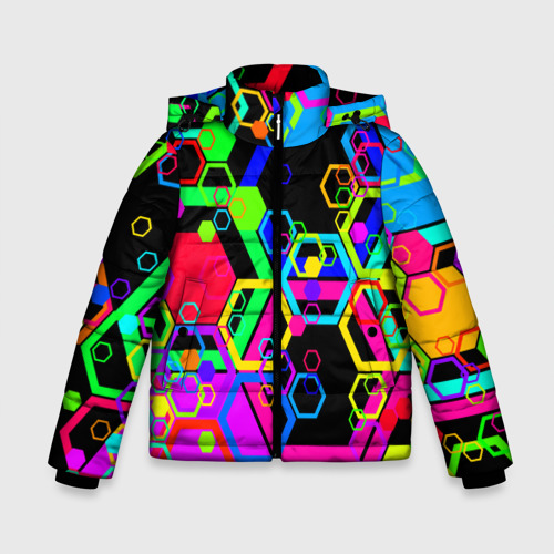 Зимняя куртка для мальчиков 3D с принтом Разноцветная геометрическая текстура, вид спереди #2