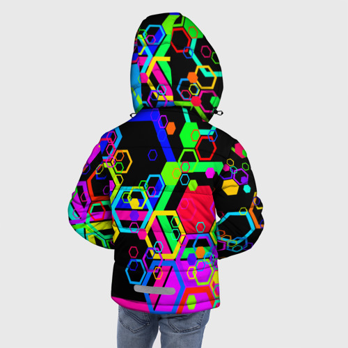 Зимняя куртка для мальчиков 3D с принтом Разноцветная геометрическая текстура, вид сзади #2