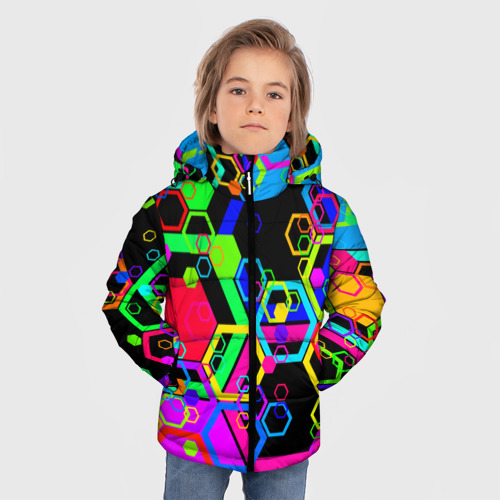 Зимняя куртка для мальчиков 3D с принтом Разноцветная геометрическая текстура, фото на моделе #1