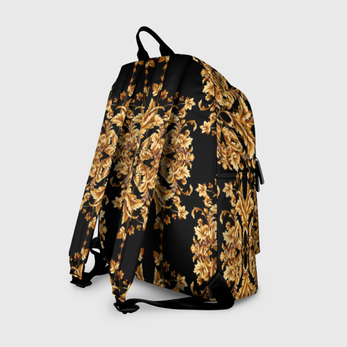 Рюкзак 3D с принтом Золотая гжель модные цветы, вид сзади #1