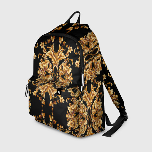 Рюкзак 3D с принтом Золотая гжель модные цветы, вид спереди #2