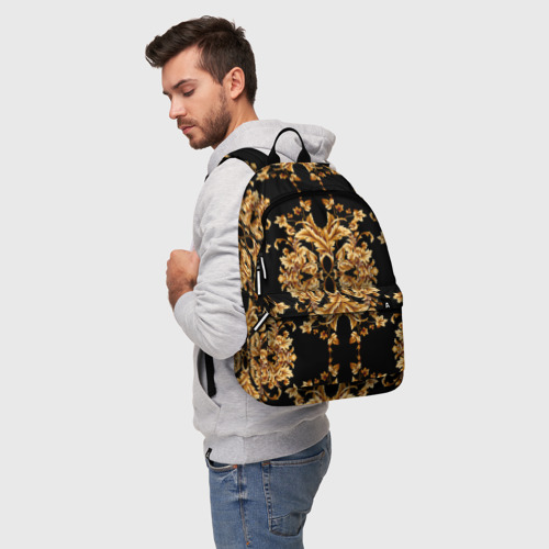 Рюкзак 3D с принтом Золотая гжель модные цветы, фото на моделе #1