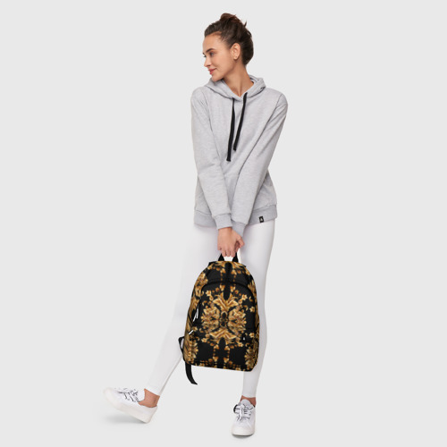 Рюкзак 3D с принтом Золотая гжель модные цветы, фото #6