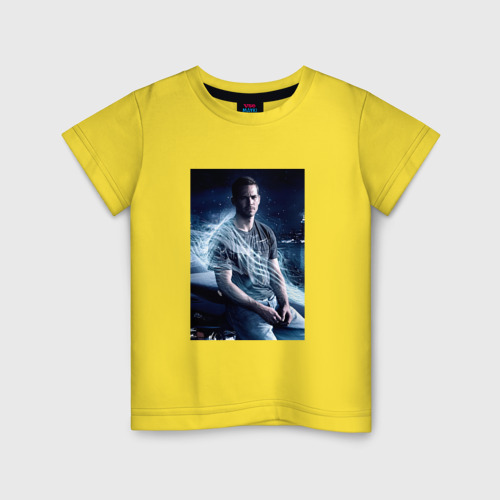 Детская футболка хлопок Пол Уокер на капоте, цвет желтый