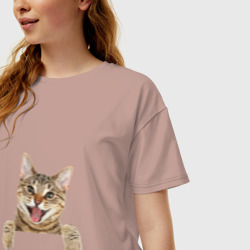 Женская футболка хлопок Oversize Домашний коричневый котёнок - фото 2