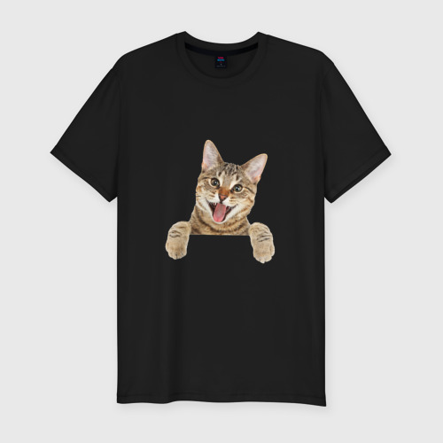 Мужская футболка хлопок Slim Домашний коричневый котёнок, цвет черный