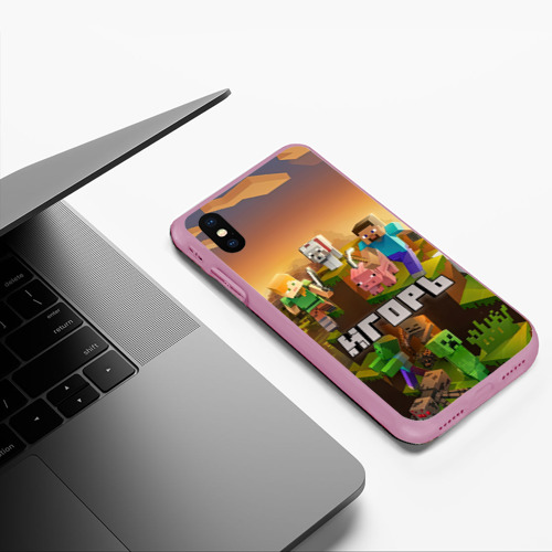 Чехол для iPhone XS Max матовый Игорь Minecraft, цвет розовый - фото 5