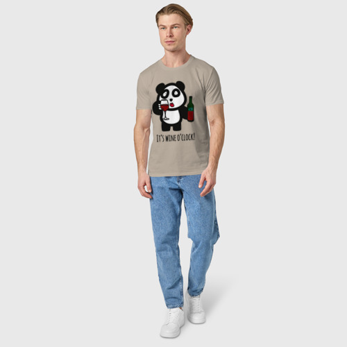 Мужская футболка хлопок Час винишка с пандой, цвет миндальный - фото 5
