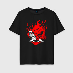 Женская футболка хлопок Oversize Demon Oni - Cyberpunk 2077