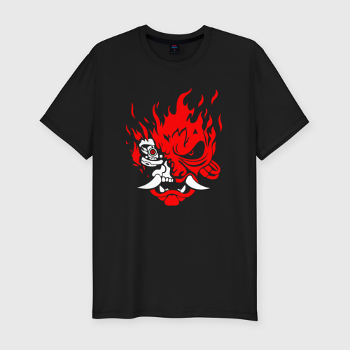 Мужская приталенная футболка из хлопка с принтом Demon Oni - Cyberpunk 2077, вид спереди №1