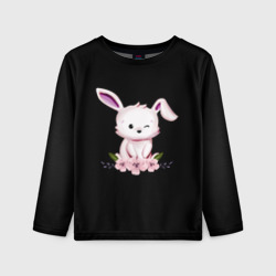 Детский лонгслив 3D Крольчонок с цветами на чёрном фоне