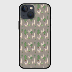 Чехол для iPhone 13 mini Три забавных ламы среди кактусов