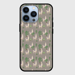 Чехол для iPhone 13 Pro Три забавных ламы среди кактусов