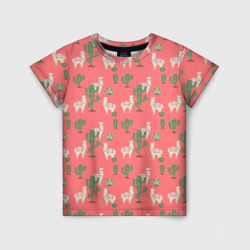 Детская футболка 3D Три забавных альпака среди кактусов