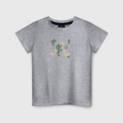 Детская футболка хлопок Три альпака среди кактусов гуляют