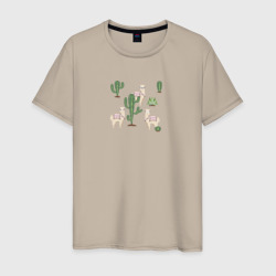 Мужская футболка хлопок Три альпака среди кактусов гуляют
