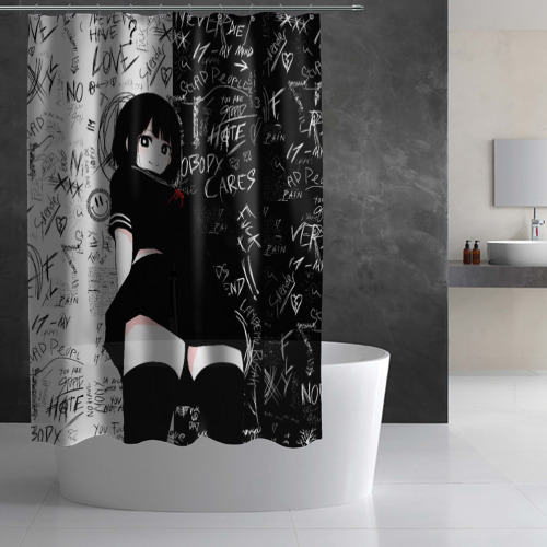 Штора 3D для ванной Девочка аниме - dead inside - фото 3