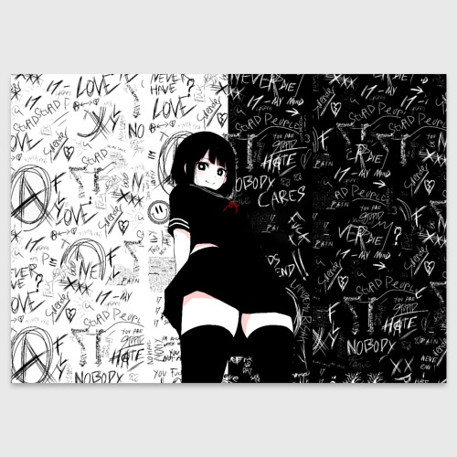 Поздравительная открытка Девочка аниме - dead inside, цвет белый