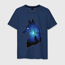 Мужская футболка хлопок Волк ночью воет на луну