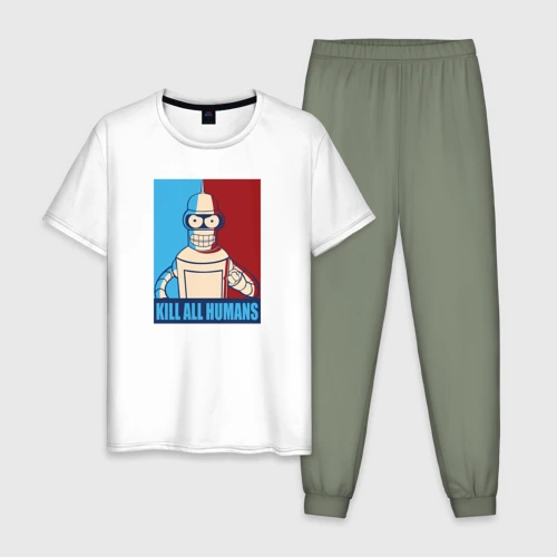 Мужская пижама с белой футболкой хлопок Bender Futurama