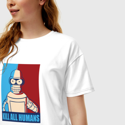 Женская футболка хлопок Oversize Bender Futurama, цвет белый - фото 3