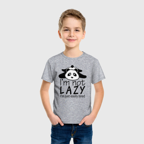 Детская футболка хлопок Я не ленивый я просто быстро устаю - панда, цвет меланж - фото 3
