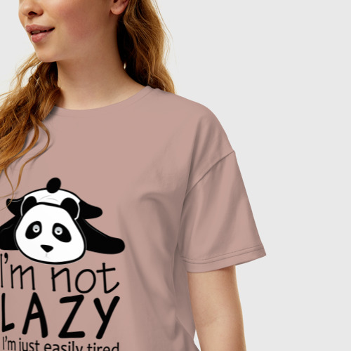 Женская футболка хлопок Oversize Я не ленивый я просто быстро устаю - панда, цвет пыльно-розовый - фото 3